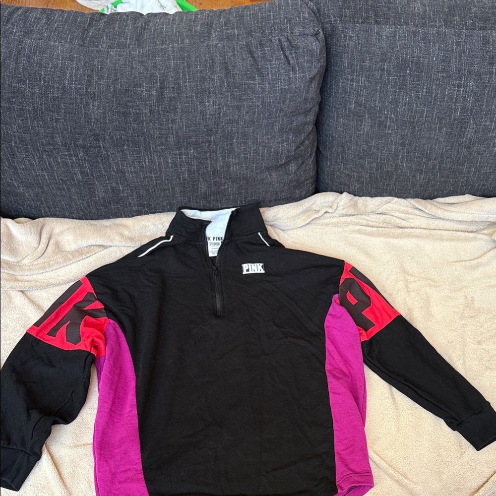 Victoria's Secret Black and Pink Kids Quarter-Zip Hoodie